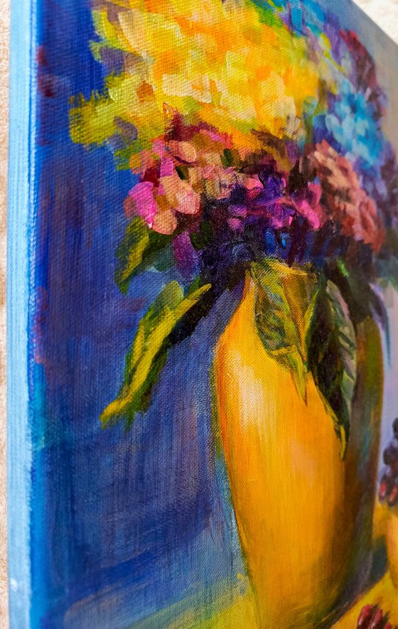 Flowers in a yellow vase