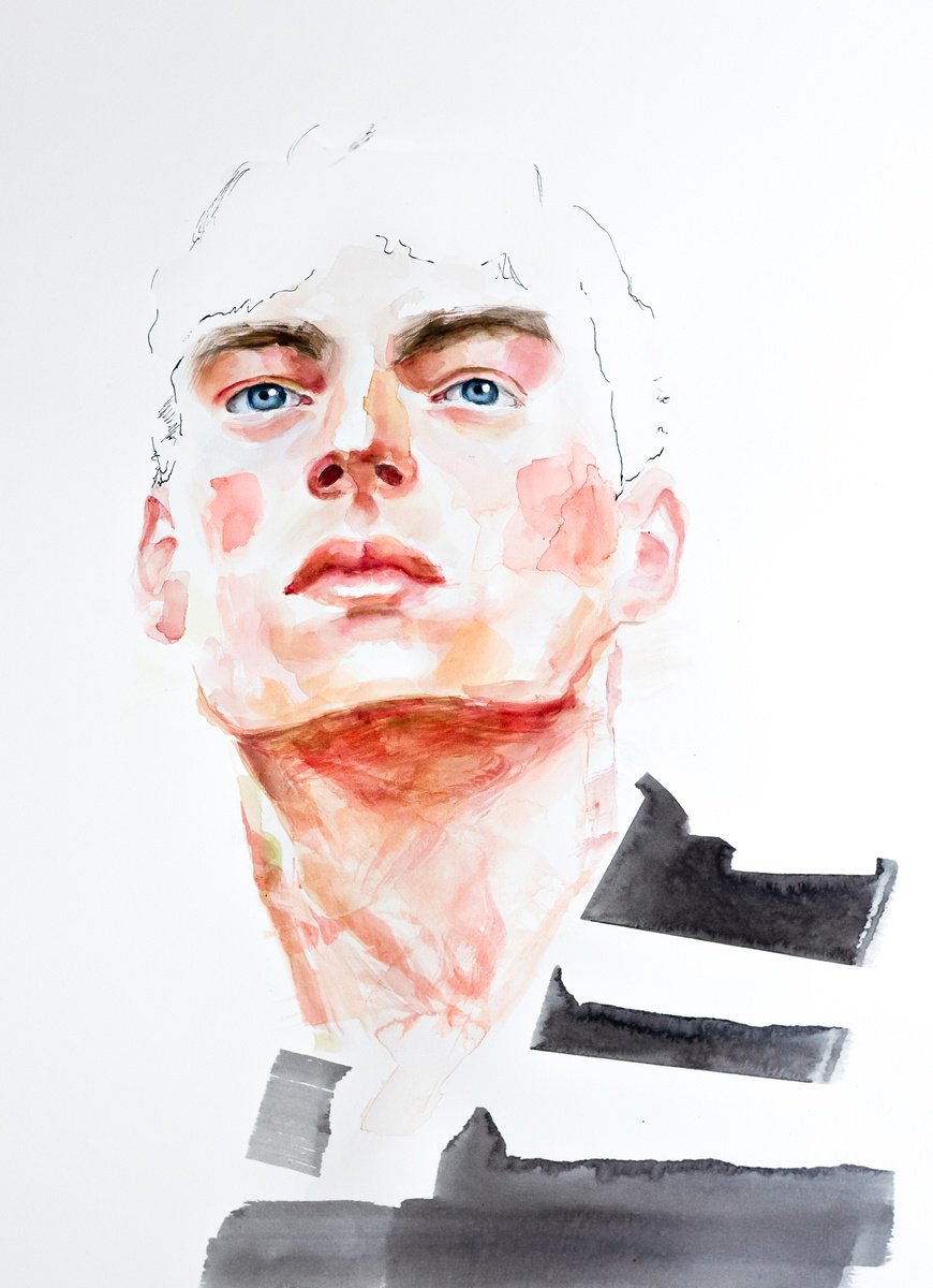 Expressive Portrait Watercolour By Anastasia Bas, 11 X 17, Dreamer, Original Artwork