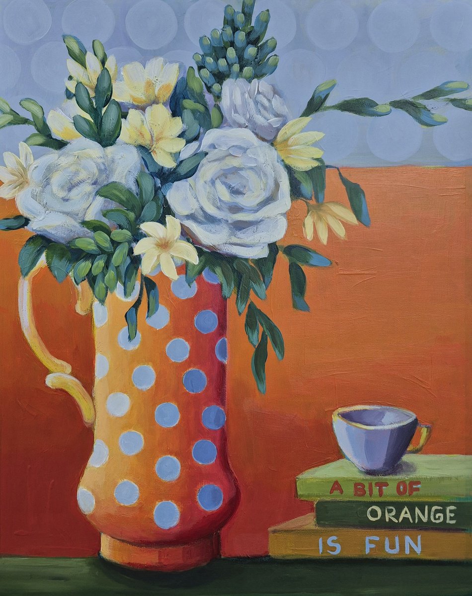 Impressionistic Botanical Acrylic Painting By Gitti Gv, 16 X 20, A Bit Of Orange Is Fun, Original Artwork