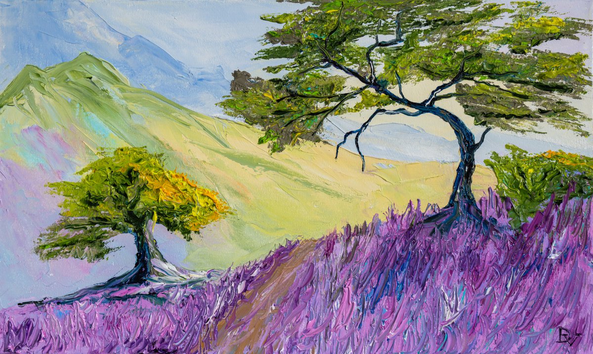 Impressionistic Landscape Oil Painting By Vladyslav Durniev, 20 X 12", Trees On The Hill, Original Artwork