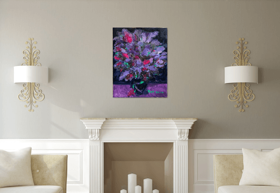 LILAC BLOOMING - Still-life with lilac, original oil painting, bouquet of lilacs 90x70