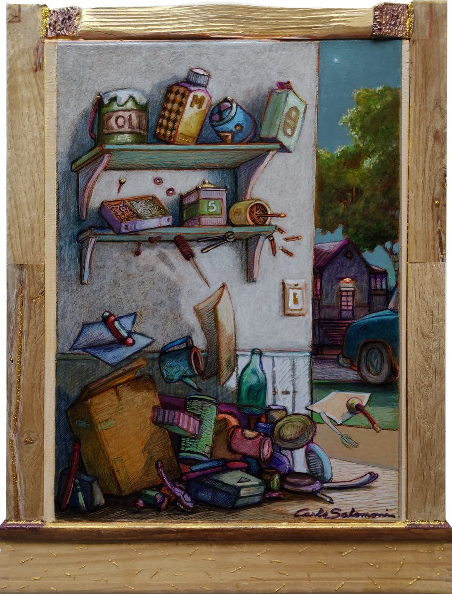 Surrealistic Cityscapes Painting By Carlo Salomoni, 11 X 14, Memories On The Go, Original Artwork