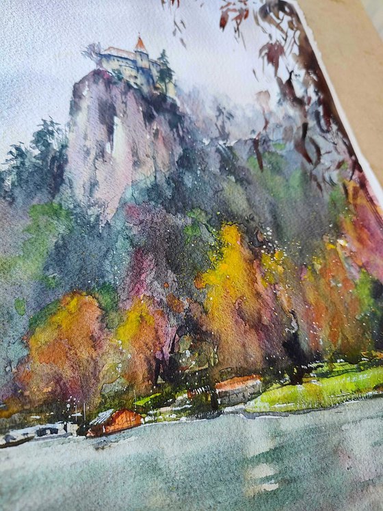 Lake Bled, Slovenia Original watercolor painting (2022), European landmarks