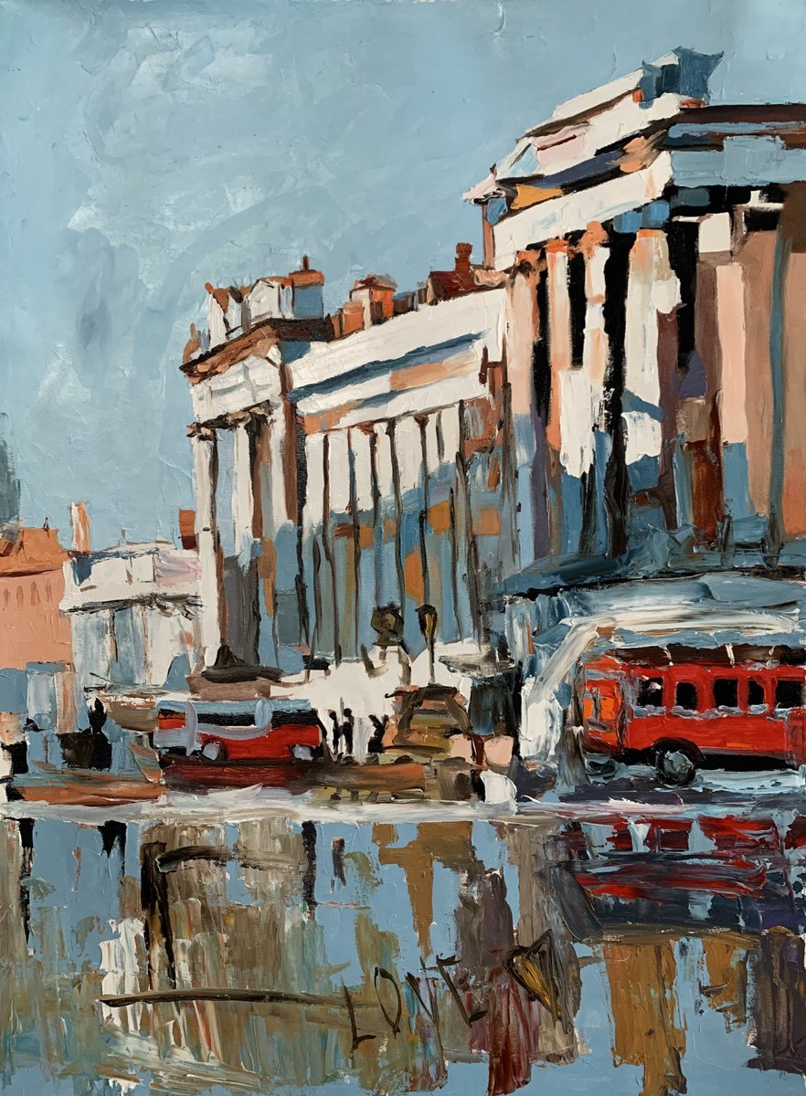 Impressionistic Cityscapes Oil Painting By Vita Schagen, 24 X 31", Trafalgar Square. London. #1., Original Artwork