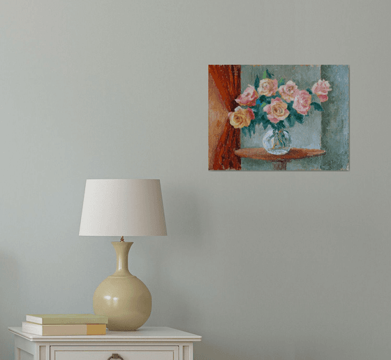 Cream Roses in a Vase