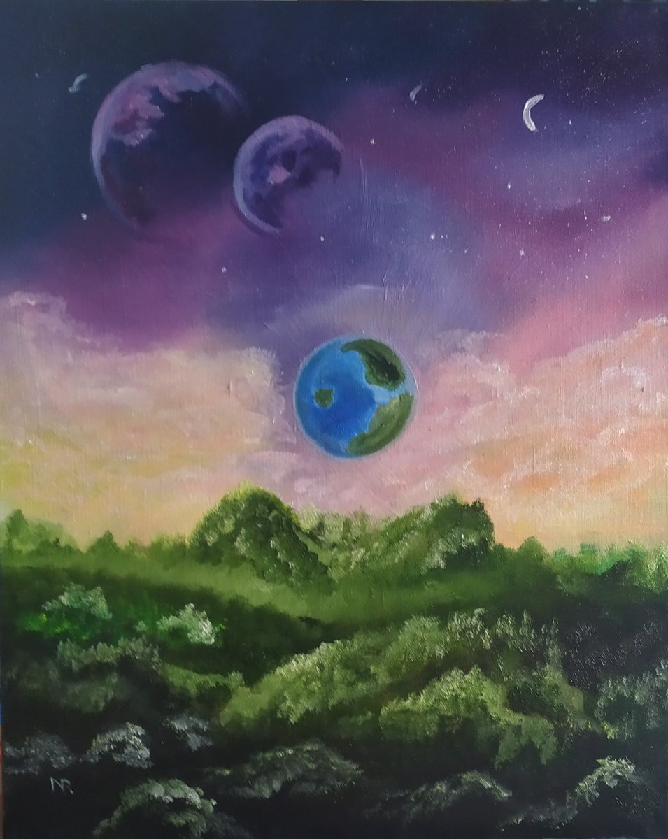 World, original landscape, planet art, Earth oil painting by Nataliia Plakhotnyk
