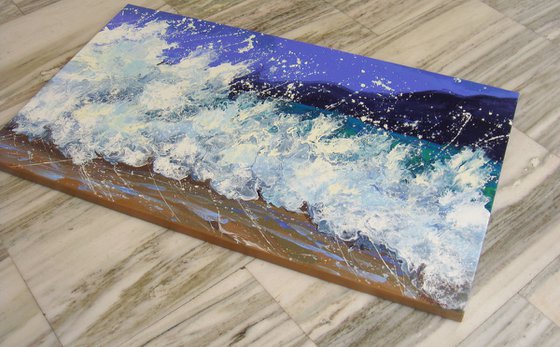 47.2” LARGE Seascape Painting “White Waves”