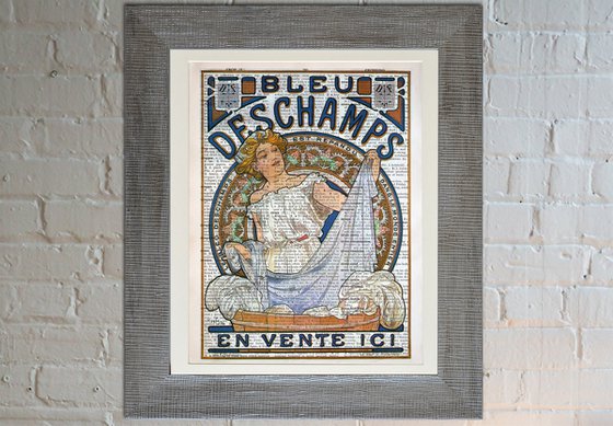Bleu Deschamps - Collage Art Print on Large Real English Dictionary Vintage Book Page