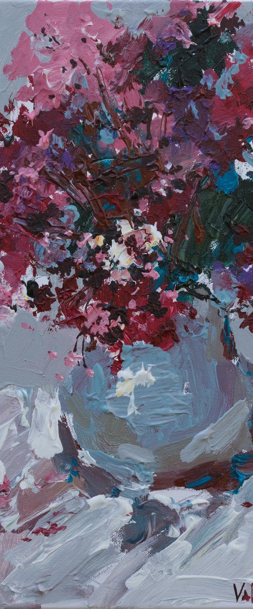Purple flowers in a vase  Still life painting- Original acrylic painting by Anastasiia Valiulina