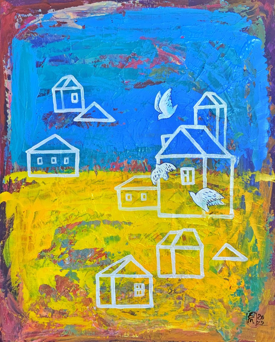 Abstract Acrylic Painting By Elena Tomilova, 16 X 20, Pray Of Peace, Original Artwork