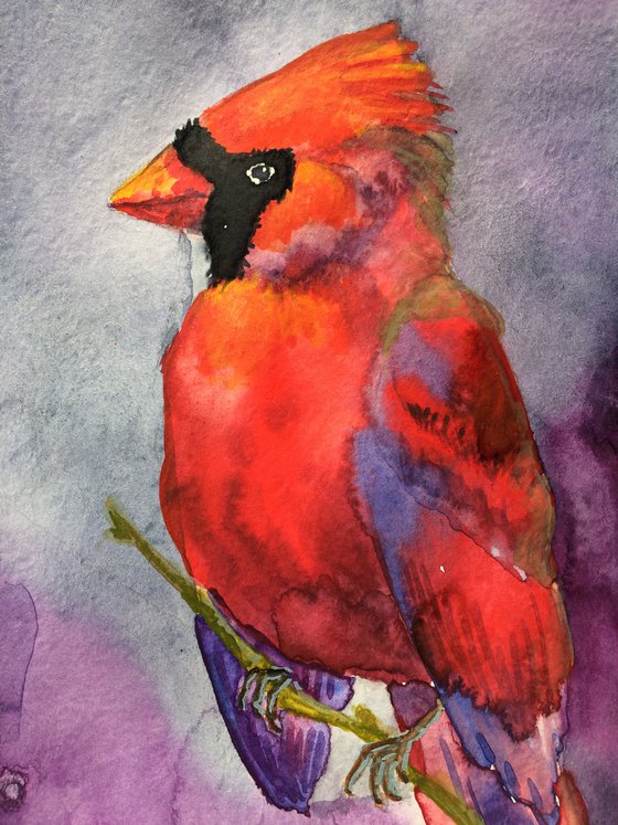 Bird watercolor painting - Red Cardinal wall art - Christmas gift for bird lover