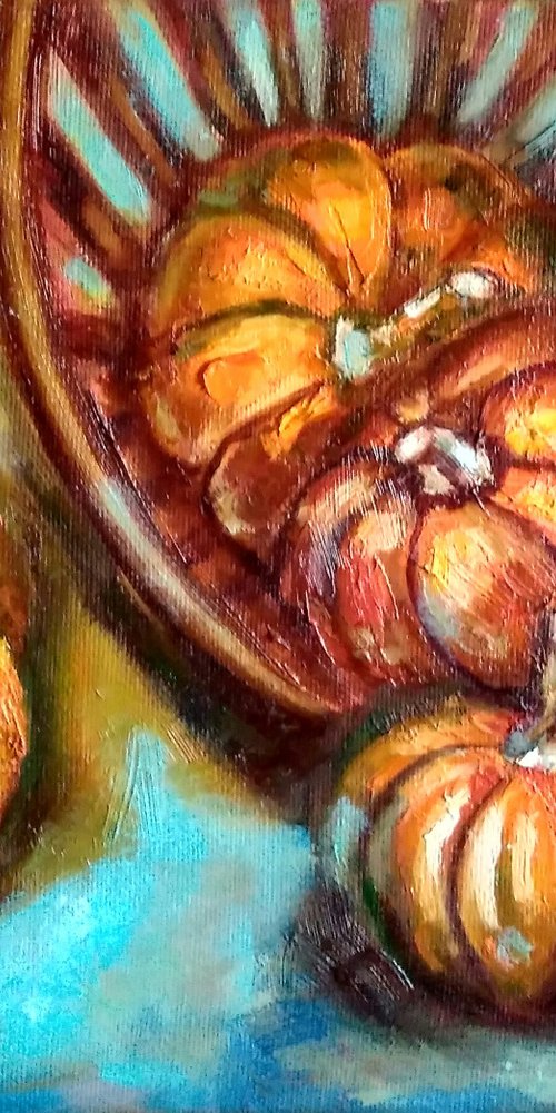 Pumpkin Painting Still Life Original Art Farm Artwork Vegetable Canvas Oil Painting Fall Wall Art by Yulia Berseneva