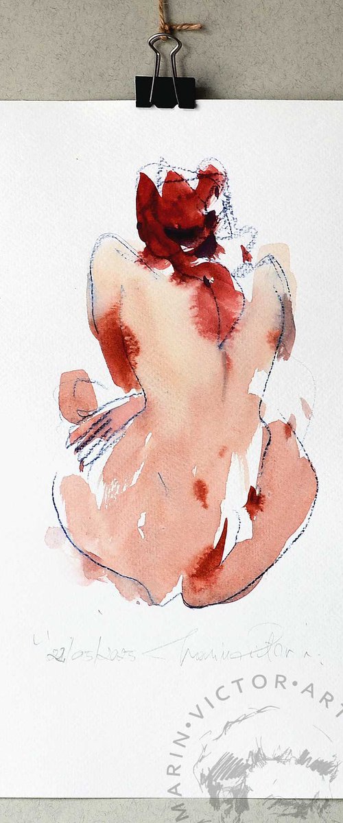 Aquarelle Nude Figure by Marin Victor