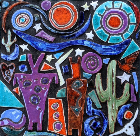 "Desert Evening", 8 X 8" southwest mosaic wall art