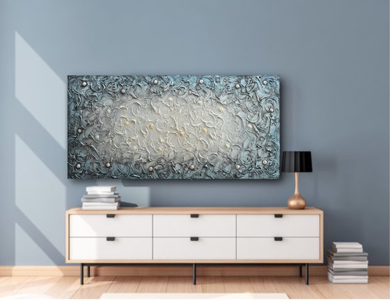 Blue Swirls - Wall Art Sculpture, Large Abstract Painting, Textured Contemporary Artwork