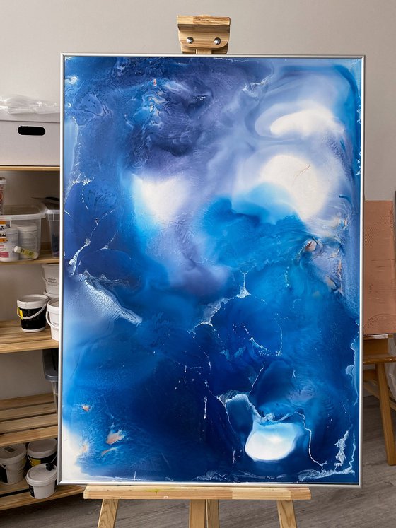 Deep Blue Silver Abstract