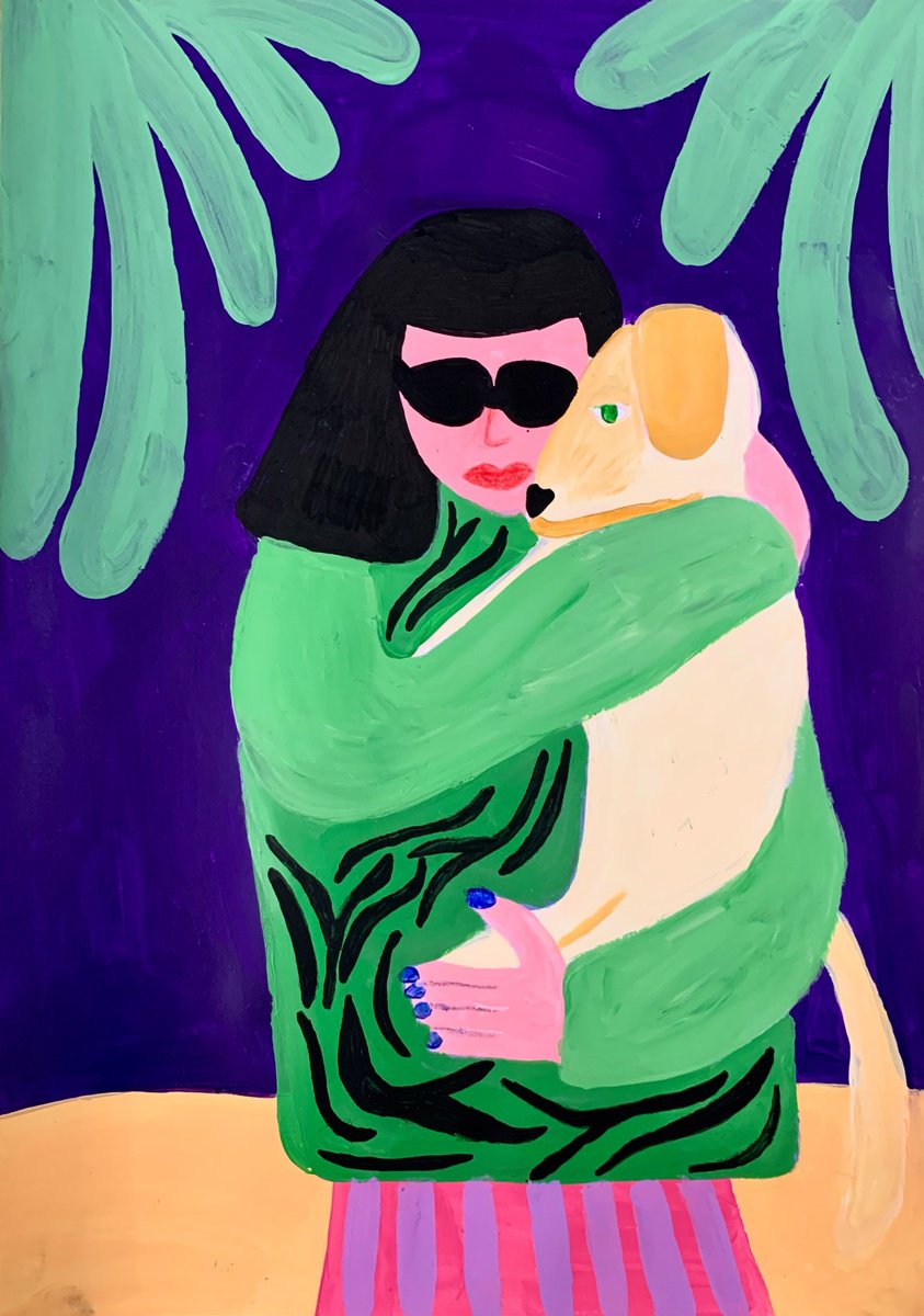 Urban And Pop Portrait Acrylic Painting By Aurora Camaiani, 14 X 20, The Dog, Original Artwork