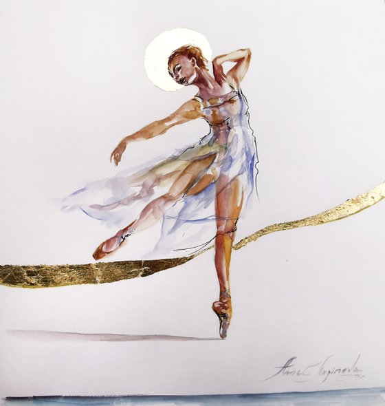 Ballet Art, Ballerina painting with gold