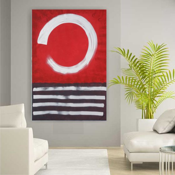 Red Enso Zen Abstract Painting large wall art A277 Acrylic Original Contemporary Art