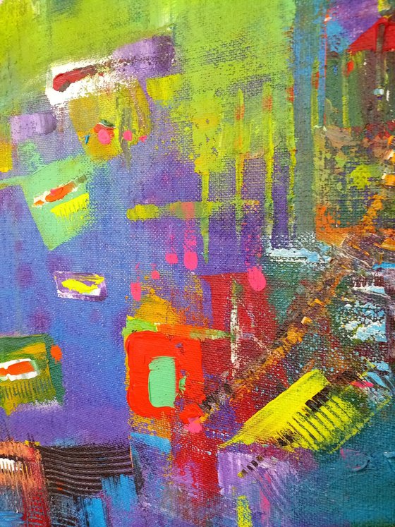 'LAVENDER FIELDS IN SAOUT' - Large Abstract Painting in Acrylics, Ready to Hang