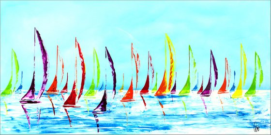 Happy Mess- Abstract- Colourfull Sailboat Painting- Large Acrylic Art Canvas Wart Art Ready to hang