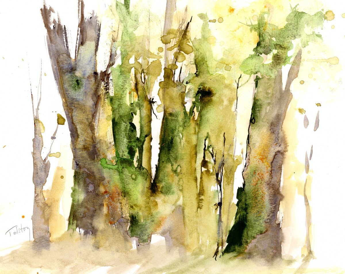 Impressionistic Botanical Watercolour By Alex Tolstoy, 12 X 10, Moss On The Trees, Original Artwork