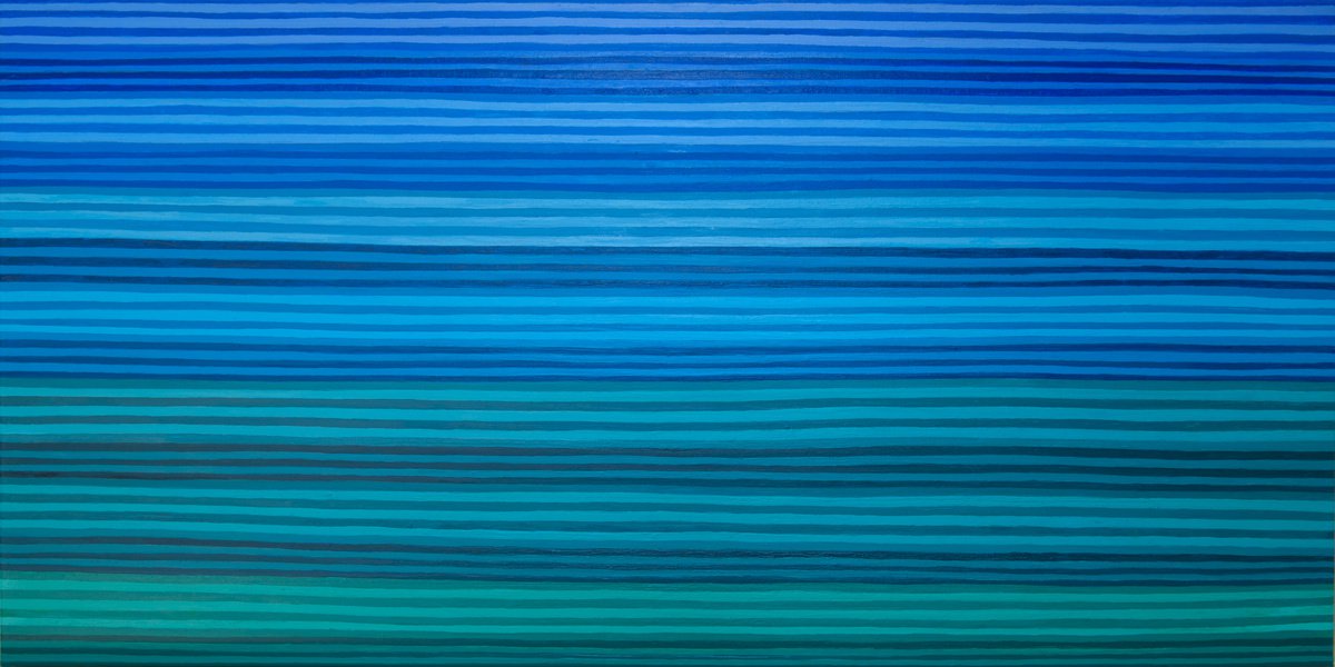 Abstract Acrylic Painting By Josephine Window, 48 X 24", Turquoise Deeps 2, Original Artwork