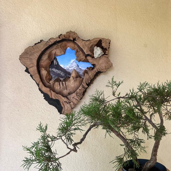 Wall sculpture mountain landscape