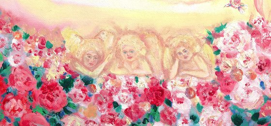 Angels and roses - original oil art painting