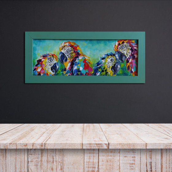 Life in love - parrots oil painting, bird, parrots, birds oil painting, painting on canvas, gift, parrots art, art bird, animals oil painting