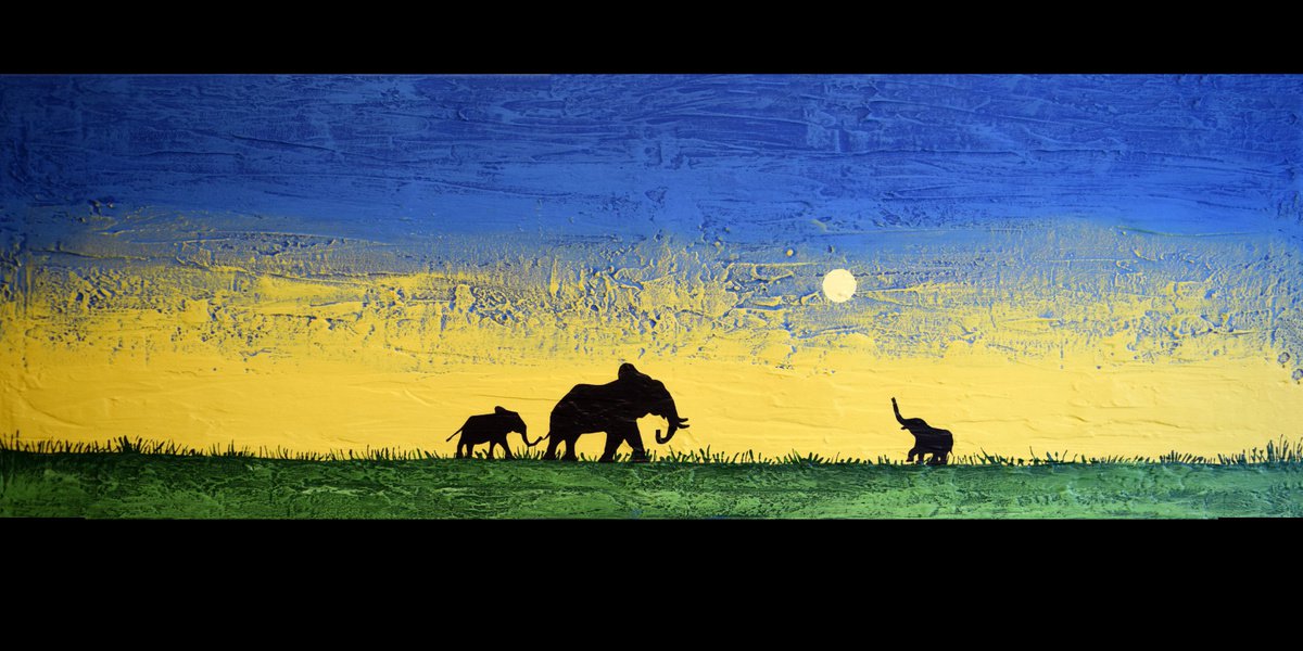 Abstract Animal Acrylic Painting By Stuart Wright, 39 X 20", Elephant Sunset, Original Artwork