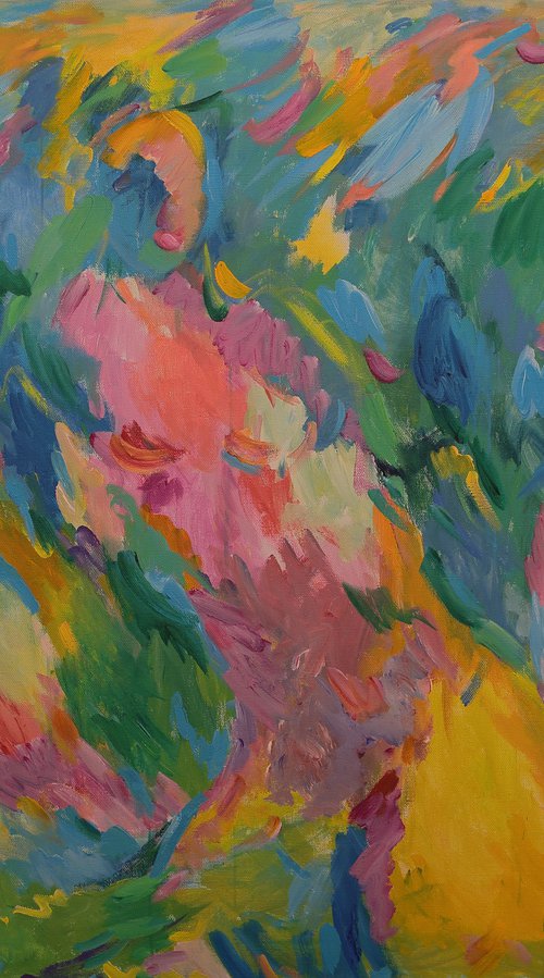 MOONLIGHT - abstarct nude art, original oil painting, large size, pastel colours by Karakhan