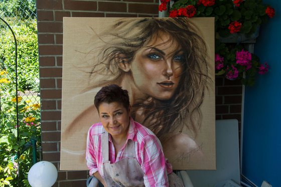 "Oxana ", 100x100x2cm original acrylic,painting on jute canvas 480g/m² , ready to hang