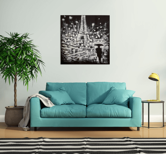 THROUGH THE LIGHTS OF PARIS - Big size painting (100 x 100 cm)