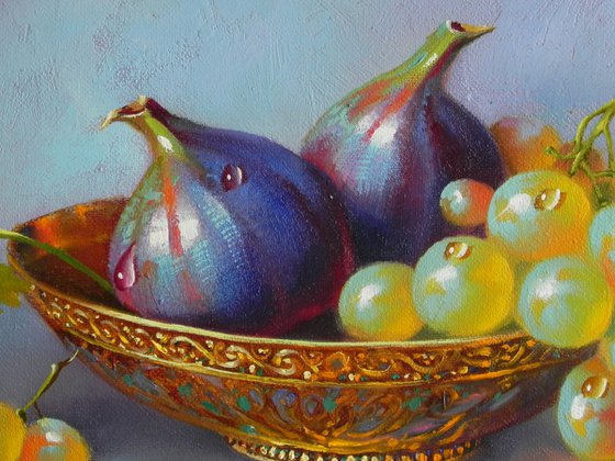 "Figs and grapes" Oil on canvas Original art Kitchen decor