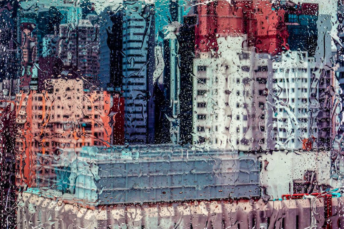 Abstract Cityscapes Photograph By Sven Pfrommer, 47 X 31", Rainy Days In Hong Kong Xiii, Original Artwork