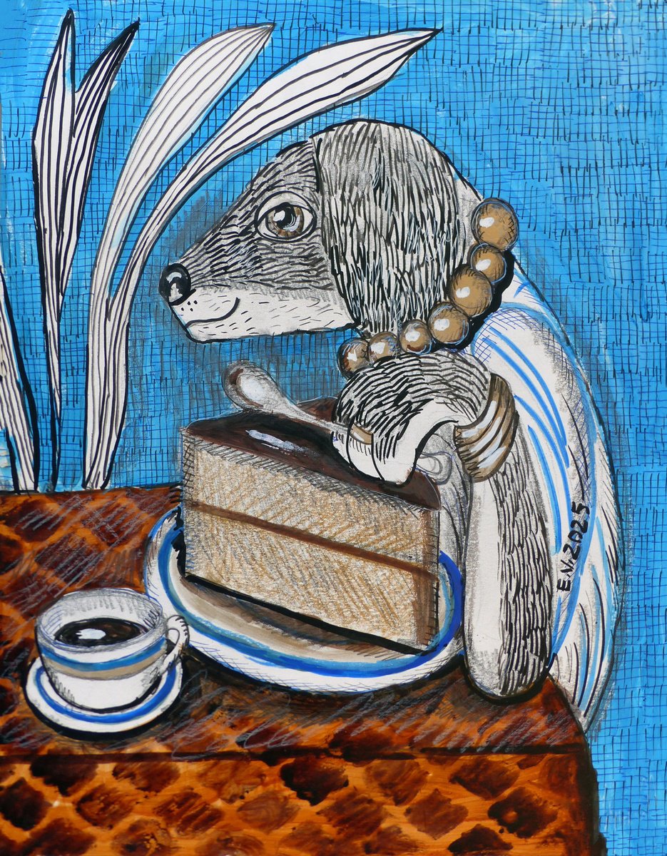 Surrealistic Animal Painting By Elizabeth Vlasova, 11 X 14, Aristocratic Dog Portrait#3, Original Artwork