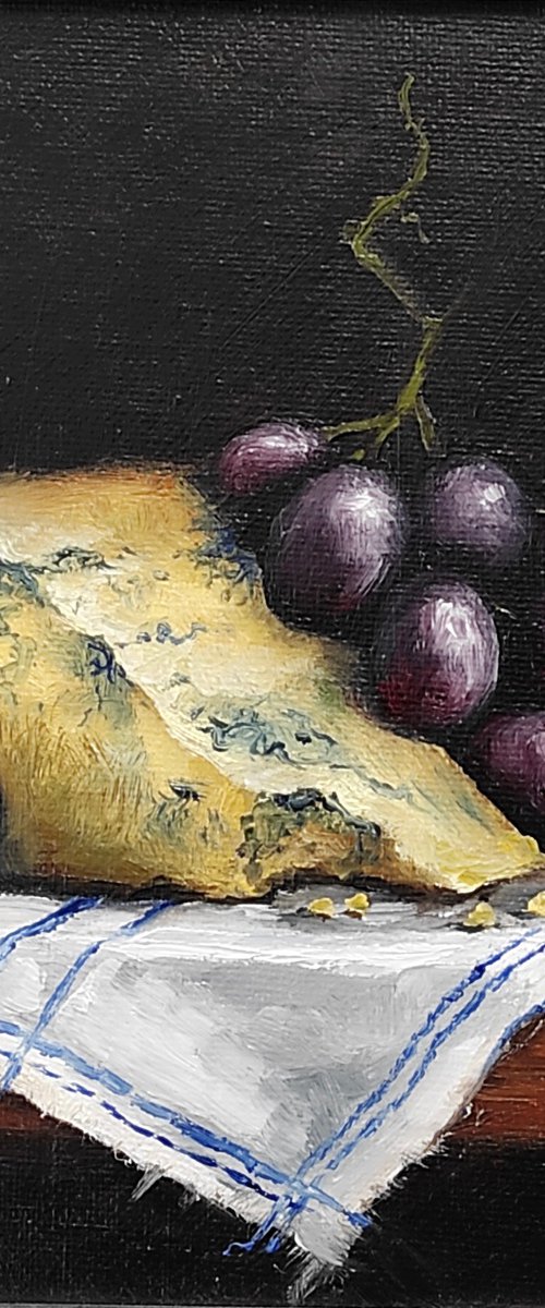 Cheese and grapes still life by Jane Palmer Art