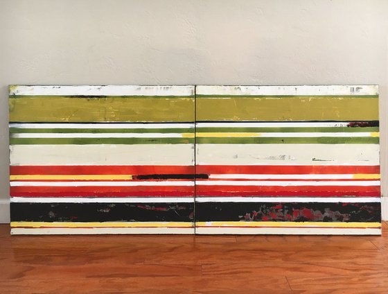 Stripe Horizontal XL 60 x 24" 153 x 61 cm Abstract Modern Orange Green Black