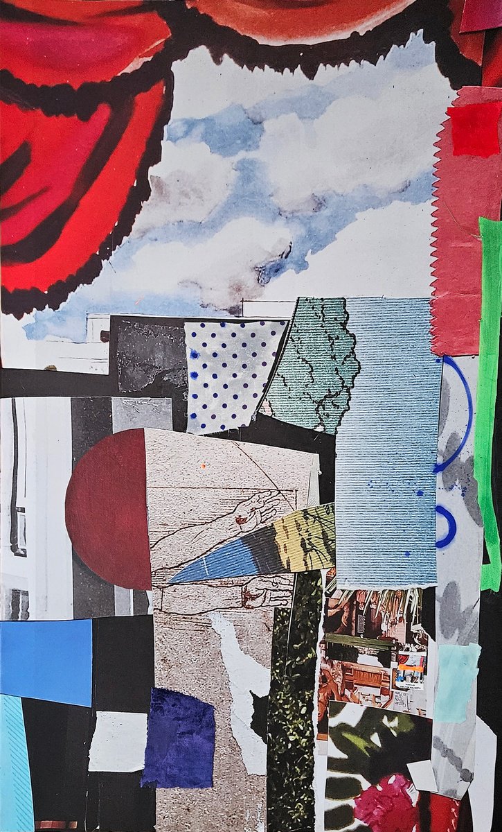 Geometric Abstract Collage By Shelton Walsmith, 36 X 60", Vaudevillian Redux, Original Artwork