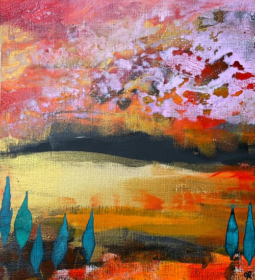 Pink clouds blowing over by Gwendolyn Fleming