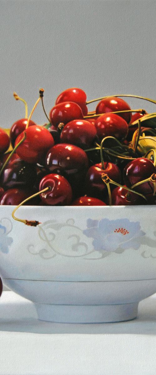 Still life with cherries  , Original oil on canvas painting by Valeri Tsvetkov