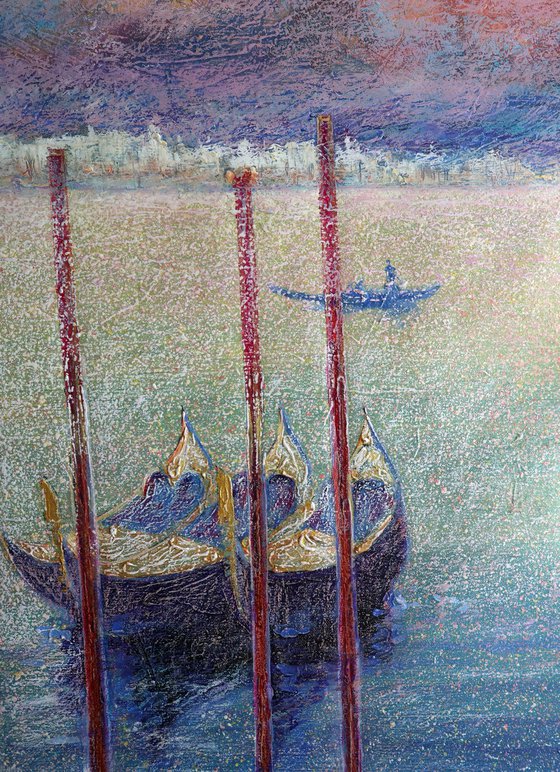 Venetian Golden Gondolas: linen, oil