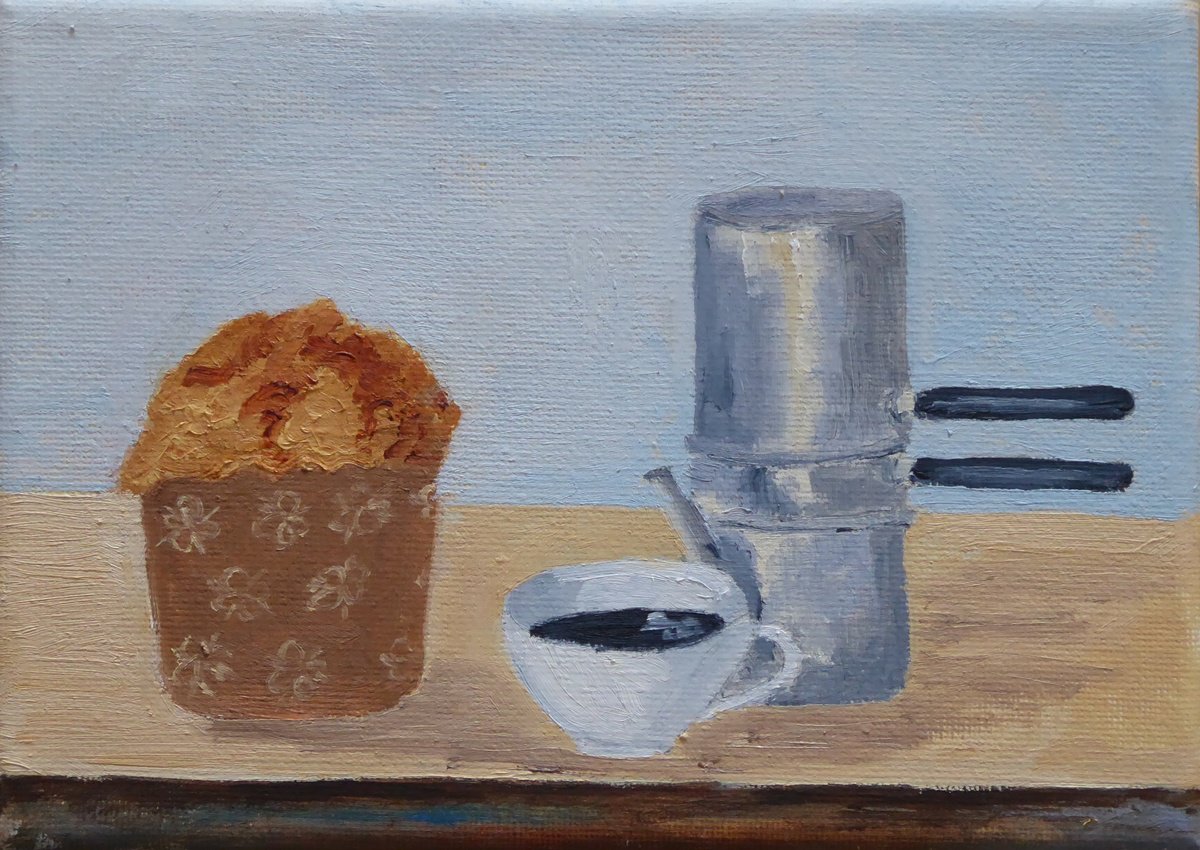 Impressionistic Still Life Oil Painting By Maddalena Pacini, 7 X 5", Elevenses, Original Artwork