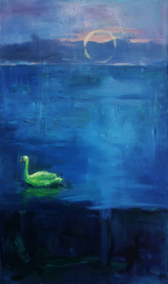 Oil painting Sea Abstract Sunset Swan