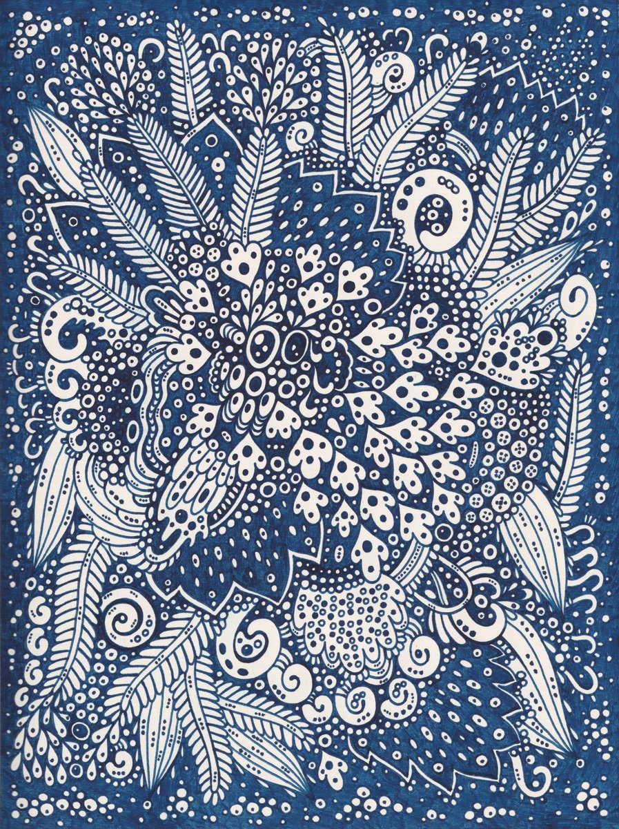 Organic Botanical Ink Drawing By Veronika Demenko, 7 X 9", Surreal Pattern N.69, Original Artwork