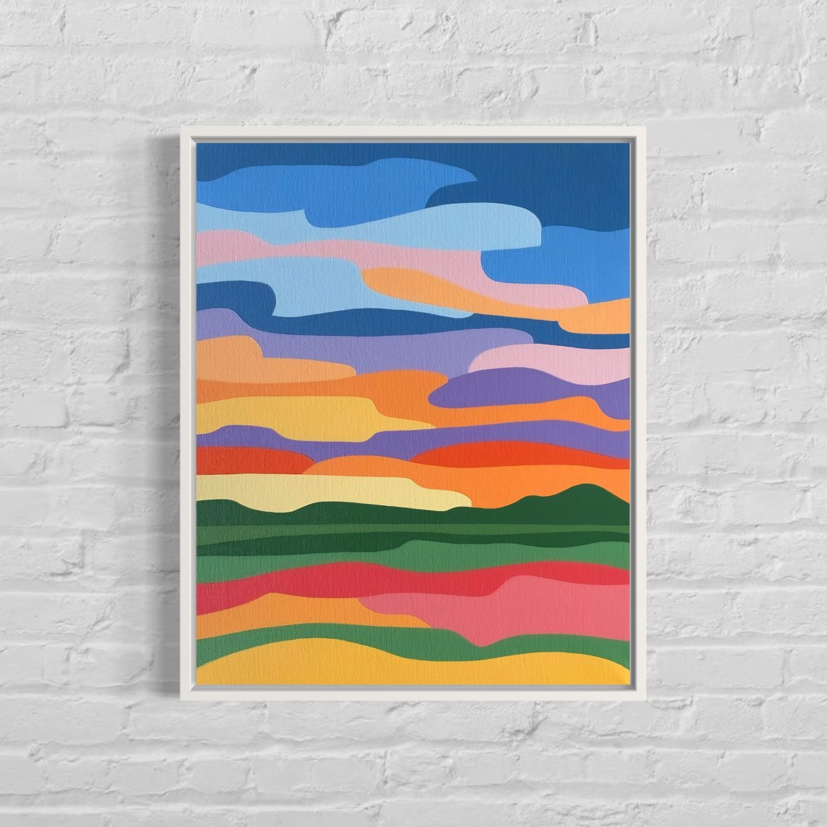 Abstract Landscape Acrylic Painting By Zoe Hattersley, 16 X 20", Sunset Over The Meadow, Original Artwork