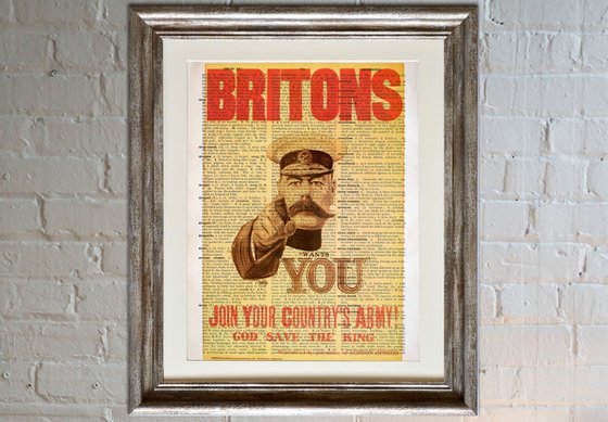 Britons: Join Your Country's Army! - Collage Art Print on Large Real English Dictionary Vintage Book Page