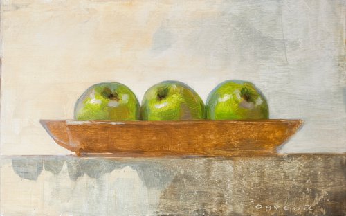 modern still life of green apples by Olivier Payeur
