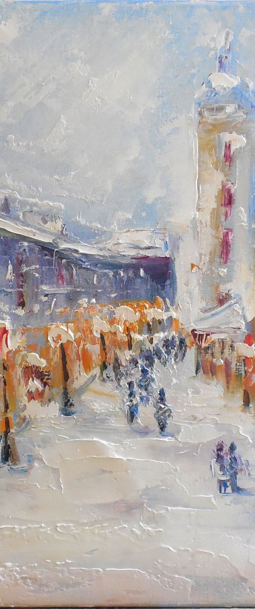 Winter Cozy Snowy Street in Old City by Oksana Fedorova